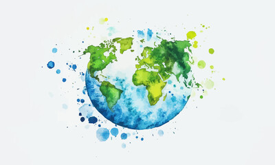 Detailed Watercolor World Globe with Green and Blue Design
