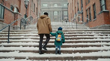 Poster - A father-son moment on a winter day, perfect for family or seasonal use.