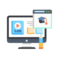 Poster - Online learning and education icon on computer screen
