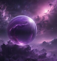 Wall Mural - ethereal orb glows, nestled in swirling purple nebulae , stellar, iridescent