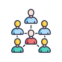 Poster - Organizational Structure Illustration: Hierarchy, Teamwork, and Communication Network