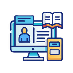 Poster - Online education, computer, book, learning, studying illustration icon
