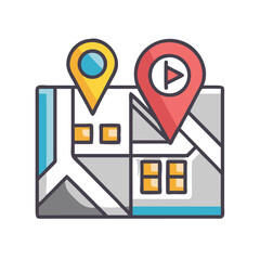 Poster - Map with location pin and video icon marker