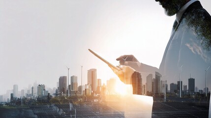 Poster - Futuristic Smart Grid Concept with Solar Icons and City Skyline