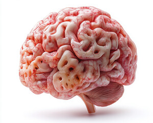 Aufkleber - Isolated Human Brain on White Background Demonstrating Detailed Neurological Structure and Texture