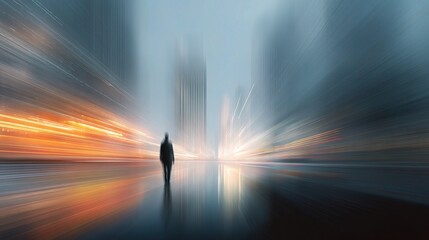 Poster - Abstract City Portrait with Light Trails and Blurred Background