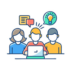 Poster - Team brainstorming, ideas, and innovation, collaborative illustration concept
