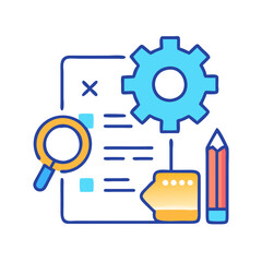 Poster - Planning and process icon with magnifying glass and pencil