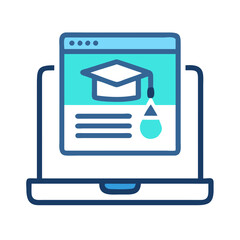 Poster - Online Education: Laptop with Graduation Cap on Screen