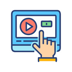 Poster - Interactive Learning: Computer Screen with Play Button and Hand