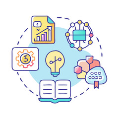 Poster - Business icons: Data analytics, marketing, technology, education, and innovation