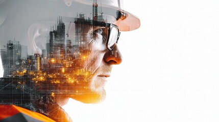 Poster - Urban Development Visual with Engineer Wearing Glasses Profile