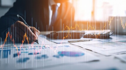 Poster - Businessman Analyzing Financial Report at Desk with Documents