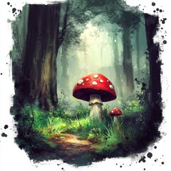 Poster - A beautiful acrylic painting of the forest mushroom fly agaric makes for a great interior design piece with its natural theme, and it can also be found as an oil painting on canvas