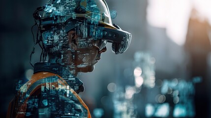 Poster - Engineer in Smart Helmet Connected to Remote Command for Safety