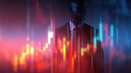 Poster - Double Exposure of Businessman with Dynamic Background Elements