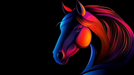 Poster - illustrated horse head displays gradient coloring from blue to orange against a stark black backdrop