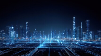 Poster - Futuristic Digital City Blueprint with Vivid Lines and Structures