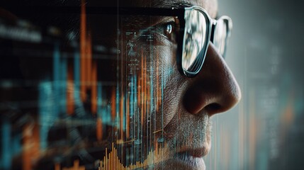 Poster - Stock Trader Analyzing Real-Time Charts on Overlayed Face