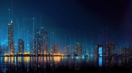 Poster - Futuristic Smart City Blueprint with Digital Lines and Vivid Colors