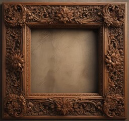Wall Mural - Deeply carved wooden frame, floral motifs, aged scroll  Mystical aura  , background, texture, light