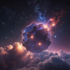 Wall Mural - geometric constellations, vibrant stellar dust clouds , system, sky, red