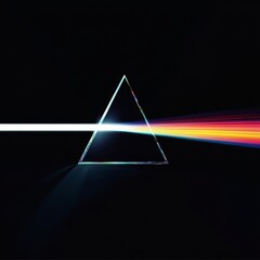 Poster - Vibrant Spectrum Emerges From a Triangular Prism Against a Deep Black Background, Showcasing a Dance of Light and Color in a Minimalistic and Geometric Composition