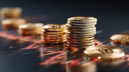 Poster - Stacked Cryptocurrency Coins on Digital Background Concept