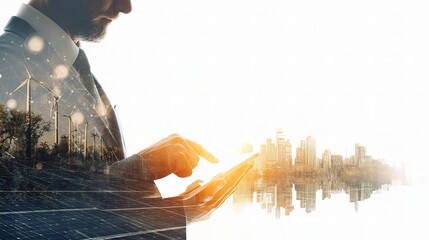 Poster - Futuristic Smart Grid Technology with Solar Icons and Cityscape