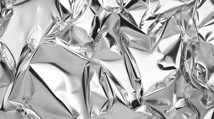 Poster - Crinkled Chrome Surface Reflects Light With Dynamic Texture, Creating a Captivating Abstract Metallic Backdrop for Creative Projects and Designs