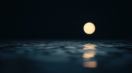 Wall Mural - a full moon rises over the dark ocean, casting a reflection in the water below