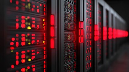 Poster - Red Flashing Alerts Indicating Cybersecurity Breaches in Data Center