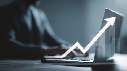 Poster - Professional Chart Analysis with Rising Arrow on Laptop Display