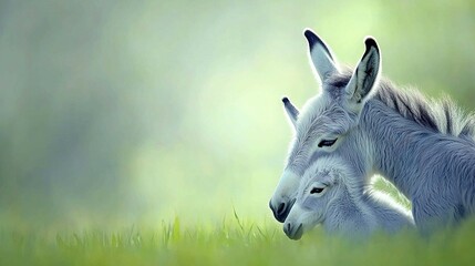 Wall Mural - two small goats in a field of grass, one looking at the camera, the other looking away