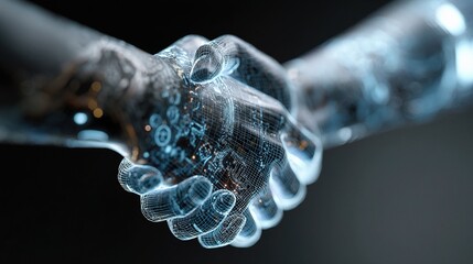 Poster - Futuristic Virtual Handshake with Glowing Digital Elements
