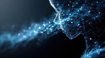 Poster - Abstract Double Exposure of Glowing Blue Person in Digital Style