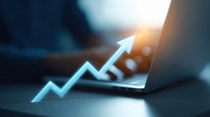 Poster - Professional Business Growth Concept with Rising Arrow on Laptop