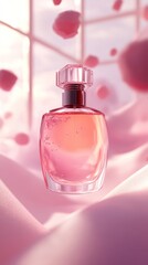 Aufkleber - Glimmering Allure of a Perfume Bottle Amidst Soft Pink Hues Capturing the Essence of Elegance and Sophistication in a Dreamlike Setting