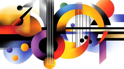 Aufkleber - abstract guitar is visually composed of geometric shapes and colorful gradients against a white back
