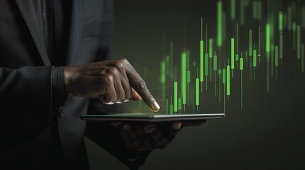 Poster - Businessman Using Digital Tablet for Financial Analysis and Insights