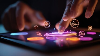 Poster - Interactive Finger Tapping on Tablet Screen with Hologram Effects
