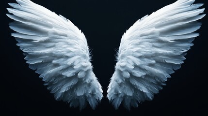 Aufkleber - Ethereal Angel Wings Exude Serenity and Grace, Revealing Delicate Feather Textures Against a Dark Backdrop With a Soft Glow Illuminating Their Intricate Details