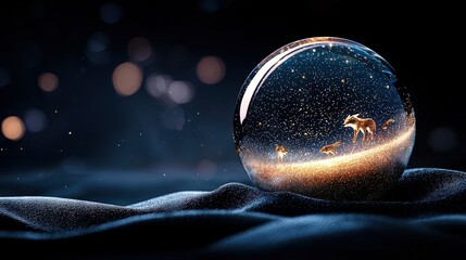 Wall Mural - snowflake-covered ground and deer-adorned snow globe