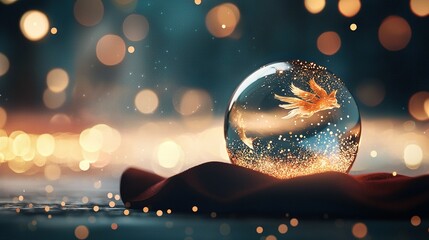 Wall Mural - a glass ball with a bird inside, captured close-up on a blurry background surface