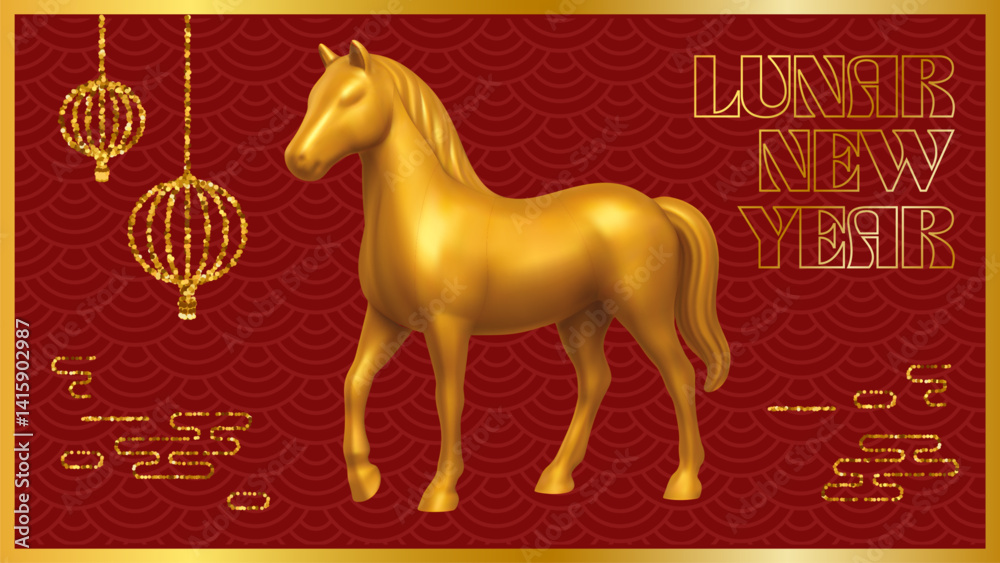 2026 Horse Chinese Golden Lunar 2026 New Year Vector Traditional Gold ...