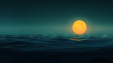 Wall Mural - a stunning painting captures the sun's descent over tranquil water, with a boat anchored nearby