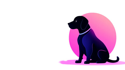 Poster - black dog sits in profile wearing collar in front of pink gradient circle against a black background