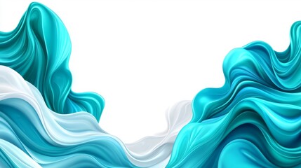 Poster - Fluid green and teal waves are present in the abstract background image