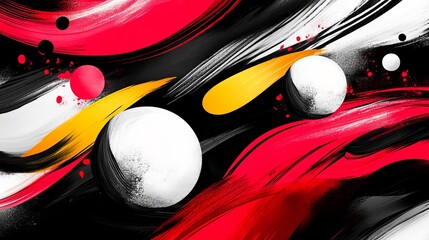 Aufkleber - abstract shapes float with brushstrokes of red, yellow, black, and white in a dynamic composition.
