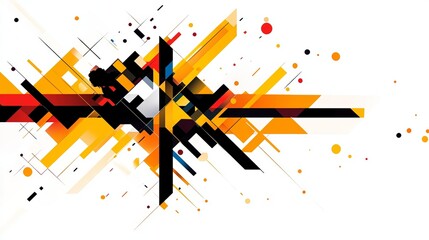 Aufkleber - abstract geometric shapes intersect in a dynamic composition with black, yellow, and red colors on a